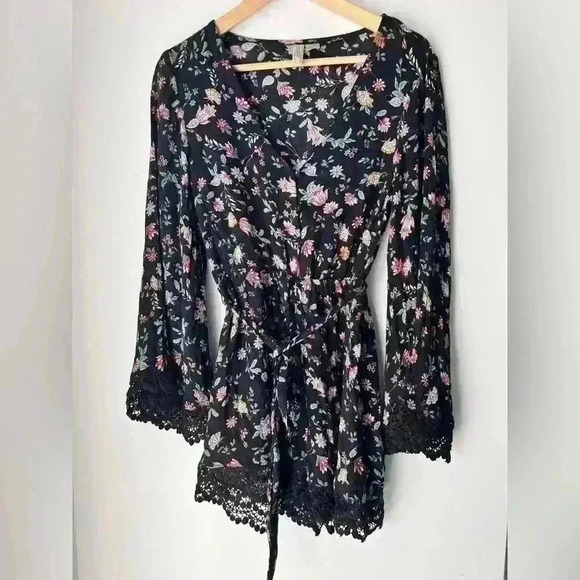 H&M Black Pink Floral Boho Bohemian Fairy Core Euro Summer Romantic Romper XS - Picture 10 of 11